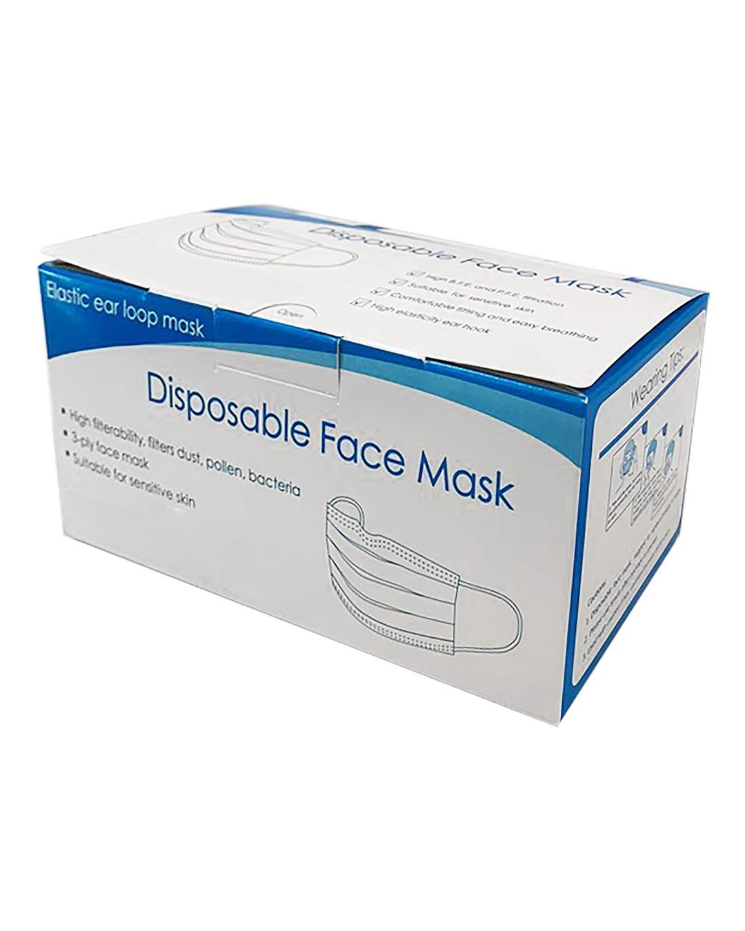 3-Ply Disposable Face Masks — Box of 50